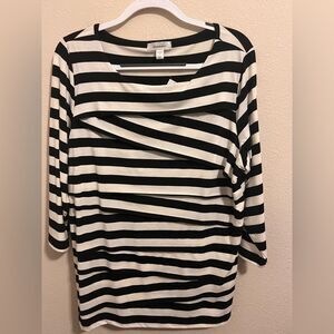 Dressbarn Black and White Striped Long Sleeve Top